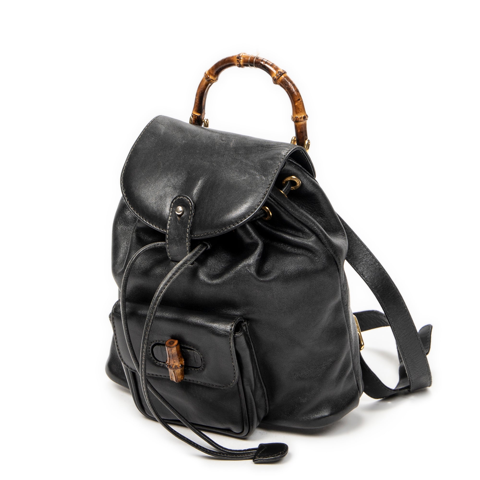 Backpack Mini Bamboo Backpack Black Calfskin Leather