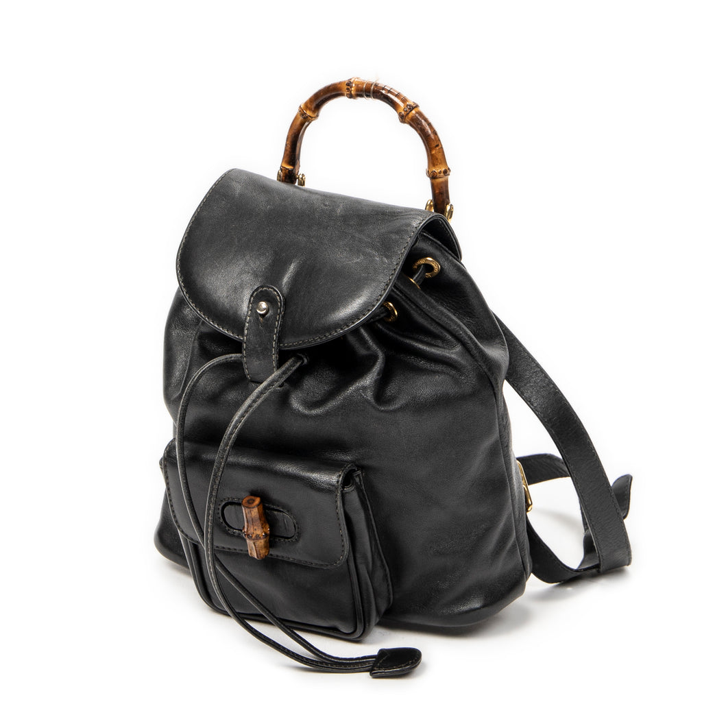 Backpack Mini Bamboo Backpack Black Calfskin Leather