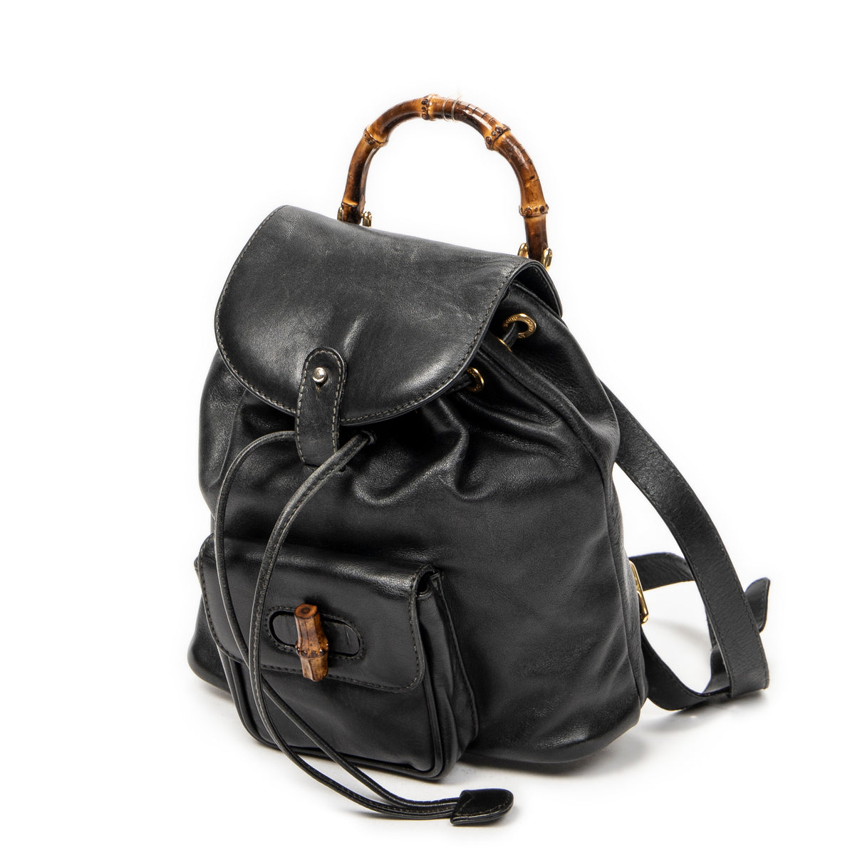 Backpack Mini Bamboo Backpack Black Calfskin Leather