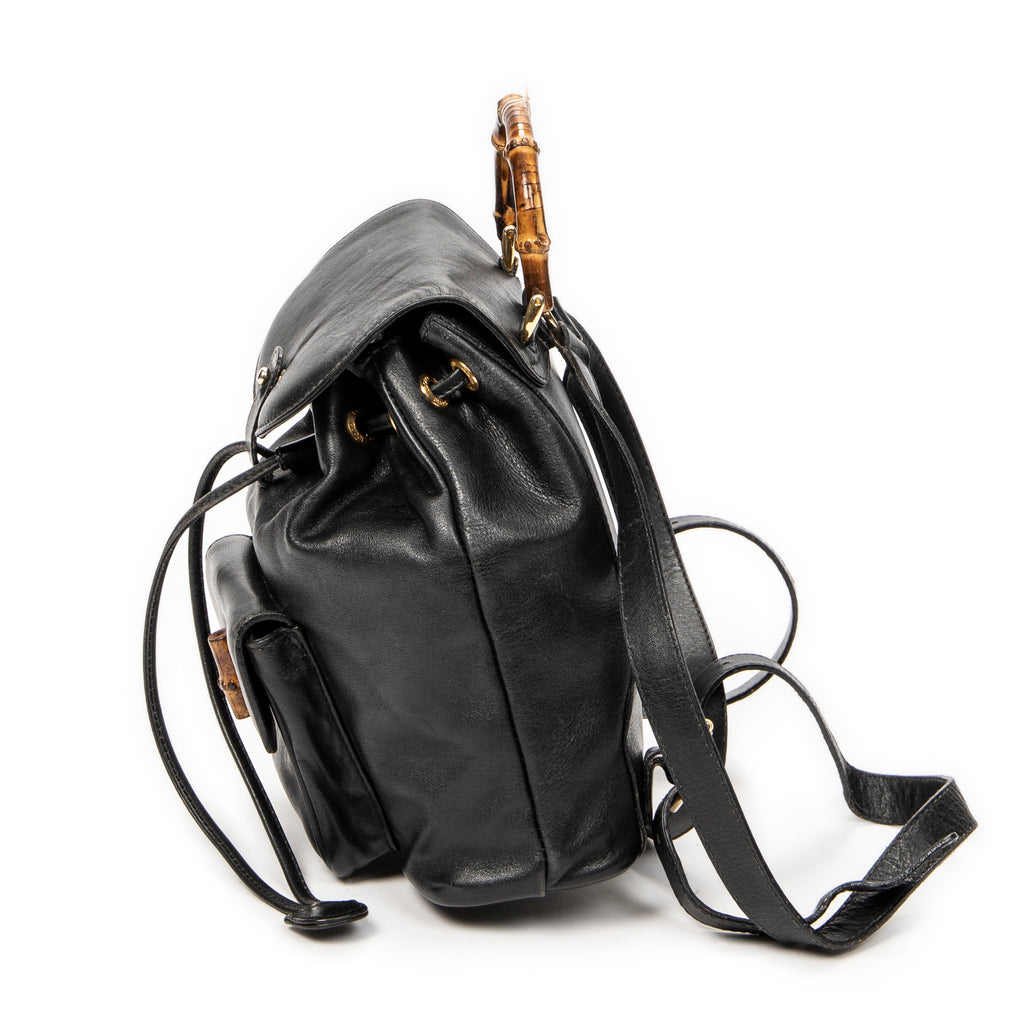 Backpack Mini Bamboo Backpack Black Calfskin Leather