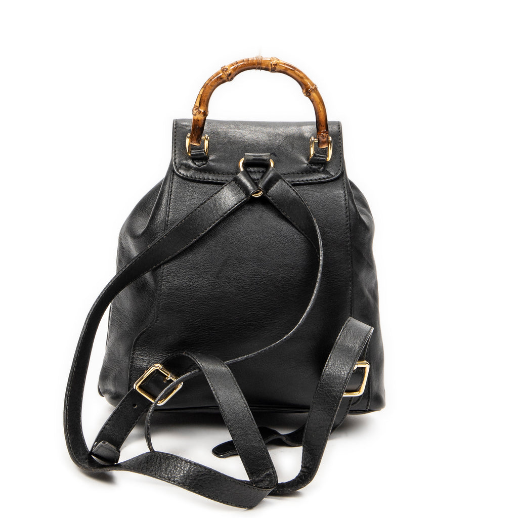 Backpack Mini Bamboo Backpack Black Calfskin Leather