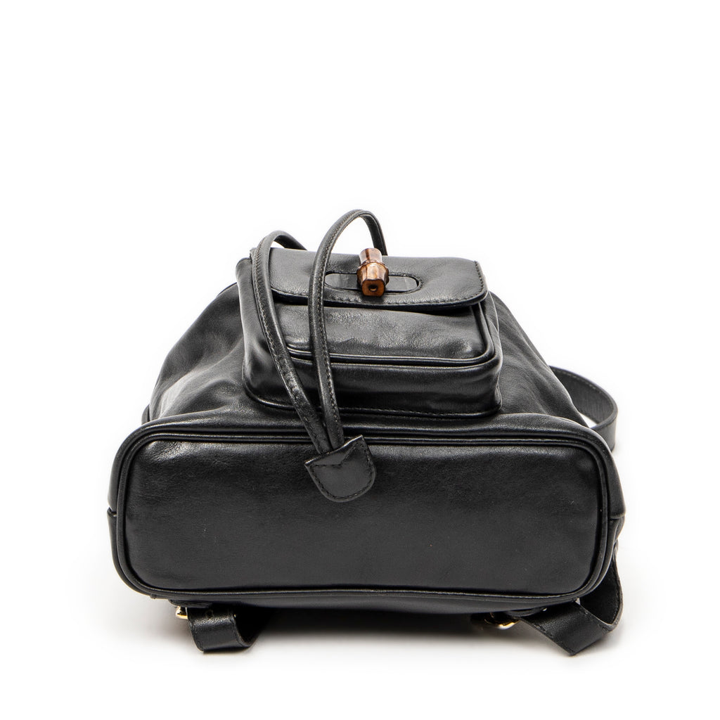 Backpack Mini Bamboo Backpack Black Calfskin Leather