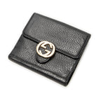 Wallet Interlocking G Compact French Wallet Black Grained Calfskin Leather