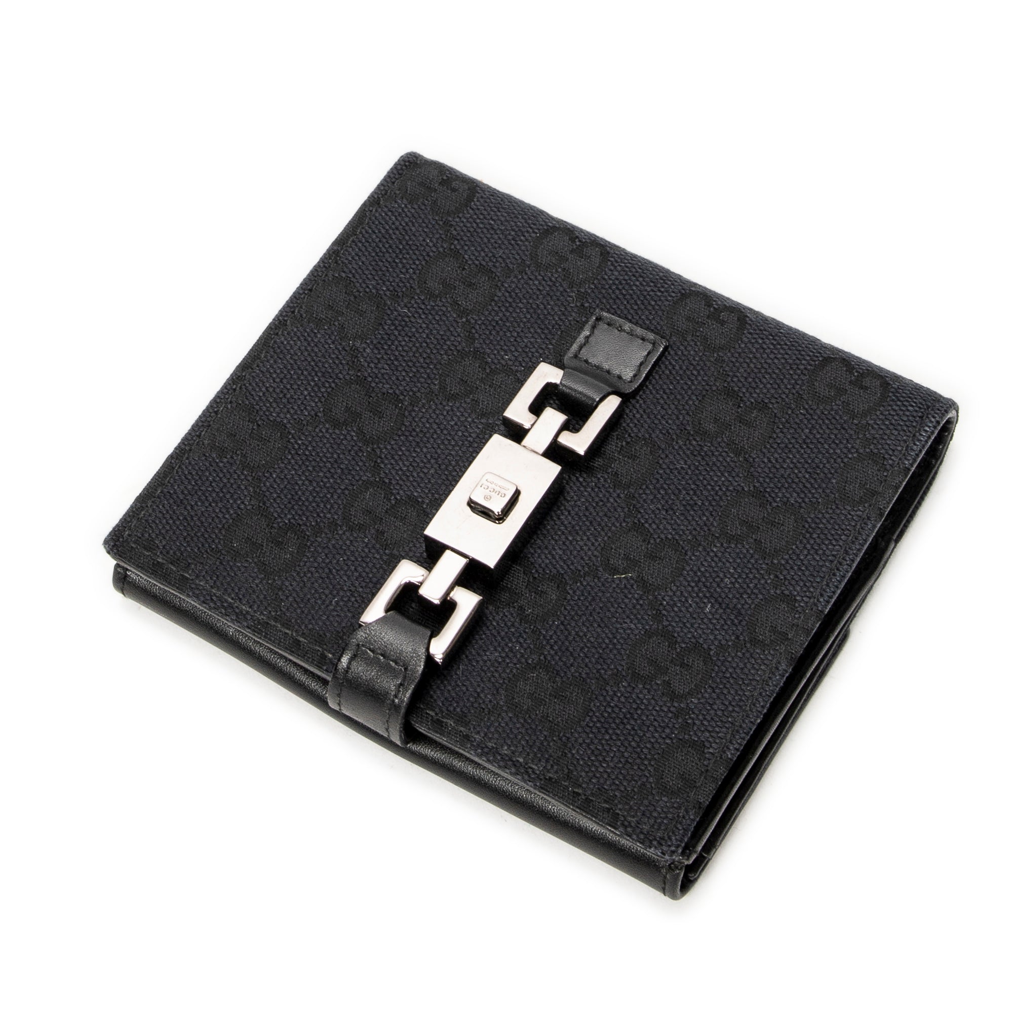 Wallet Jackie Compact Wallet Black Monogrammed Canvas