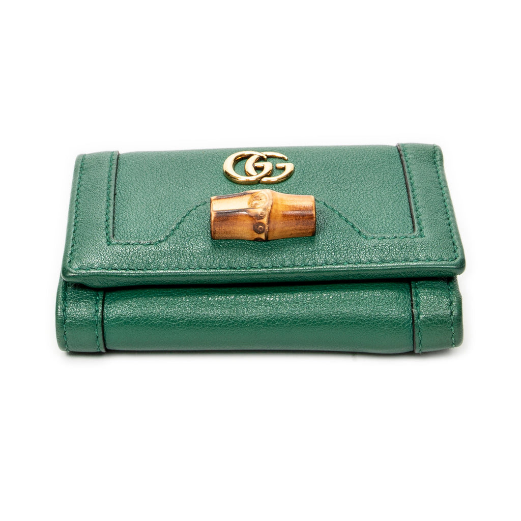 Wallet GG Diana Bamboo Trifold Wallet Green Calfskin Leather