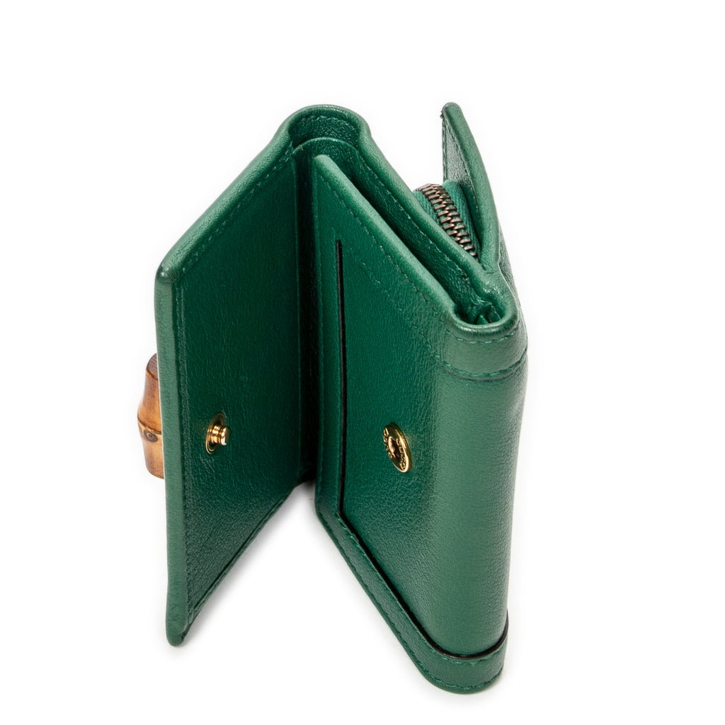 Wallet GG Diana Bamboo Trifold Wallet Green Calfskin Leather