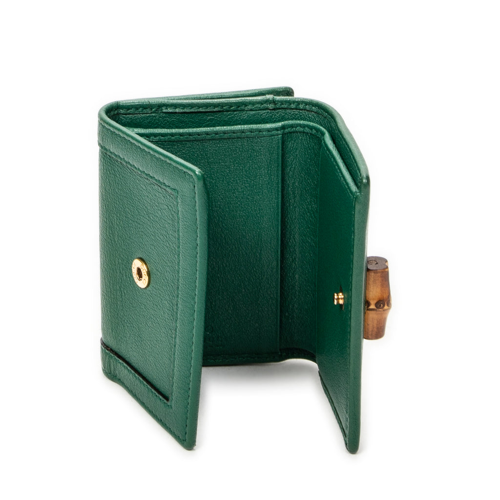 Wallet GG Diana Bamboo Trifold Wallet Green Calfskin Leather