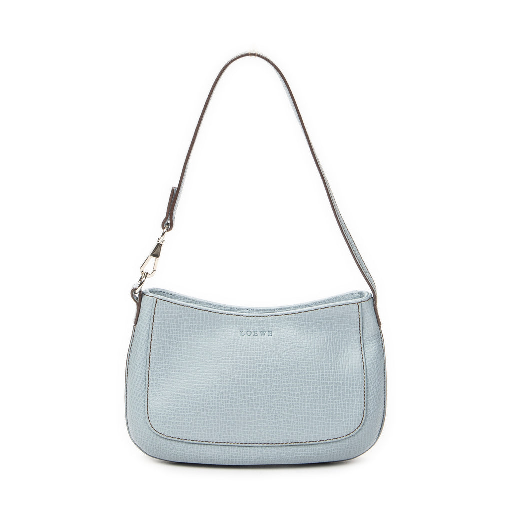 Shoulder Bag Mini Zip Hobo Light Blue Grained Calfskin Leather