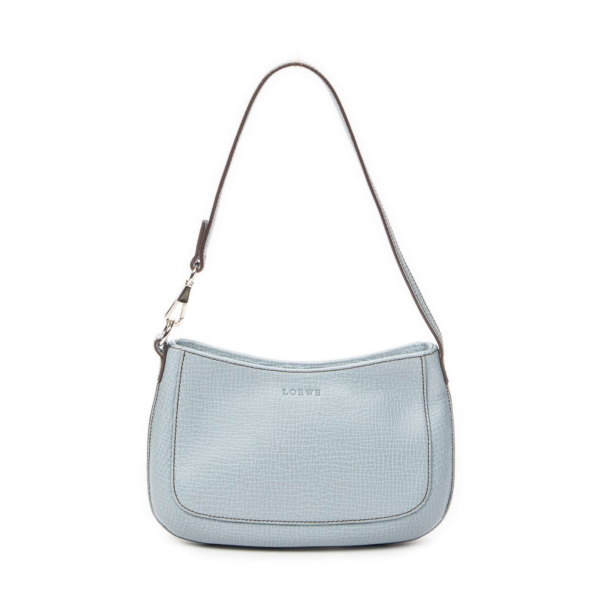 Shoulder Bag Mini Zip Hobo Light Blue Grained Calfskin Leather