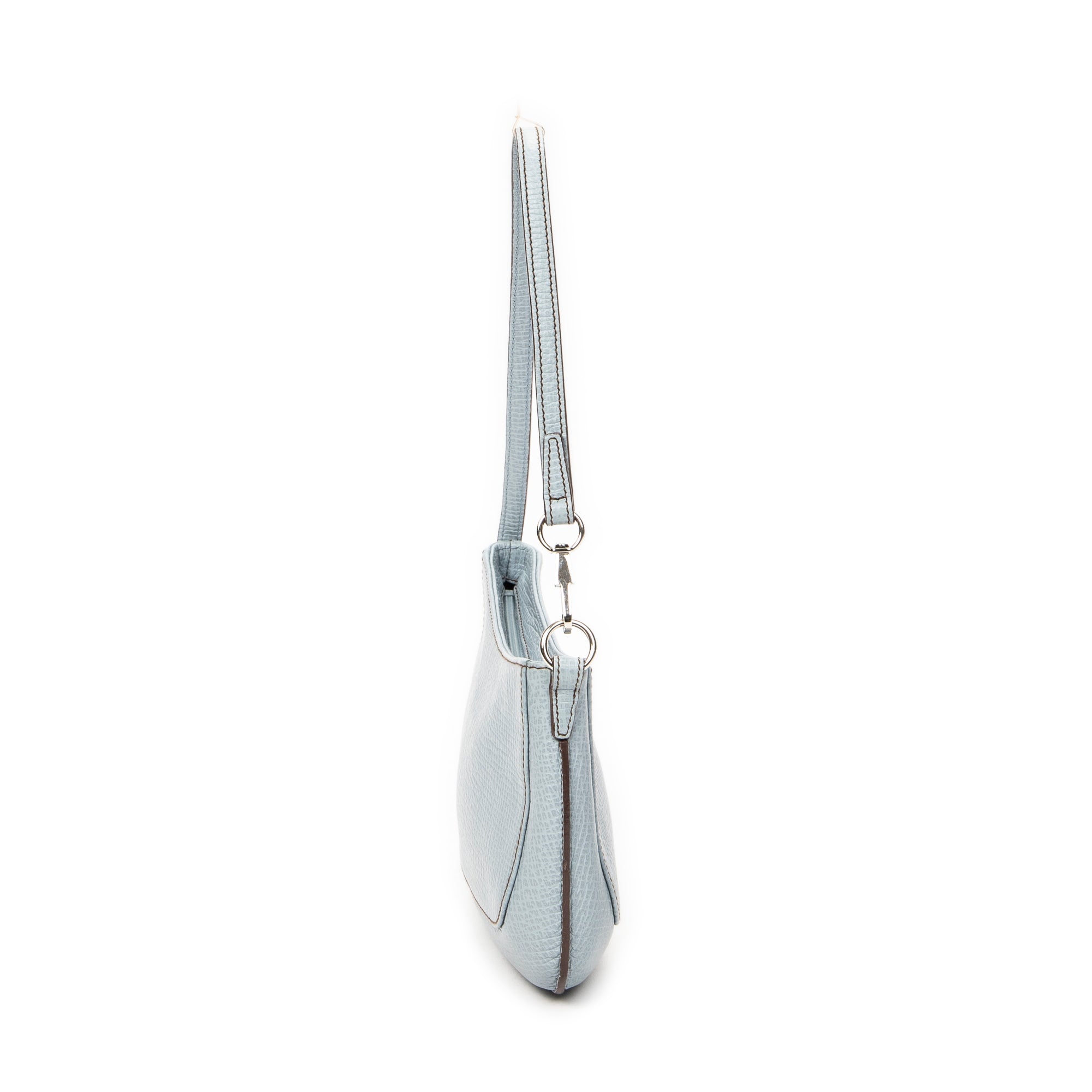 Shoulder Bag Mini Zip Hobo Light Blue Grained Calfskin Leather