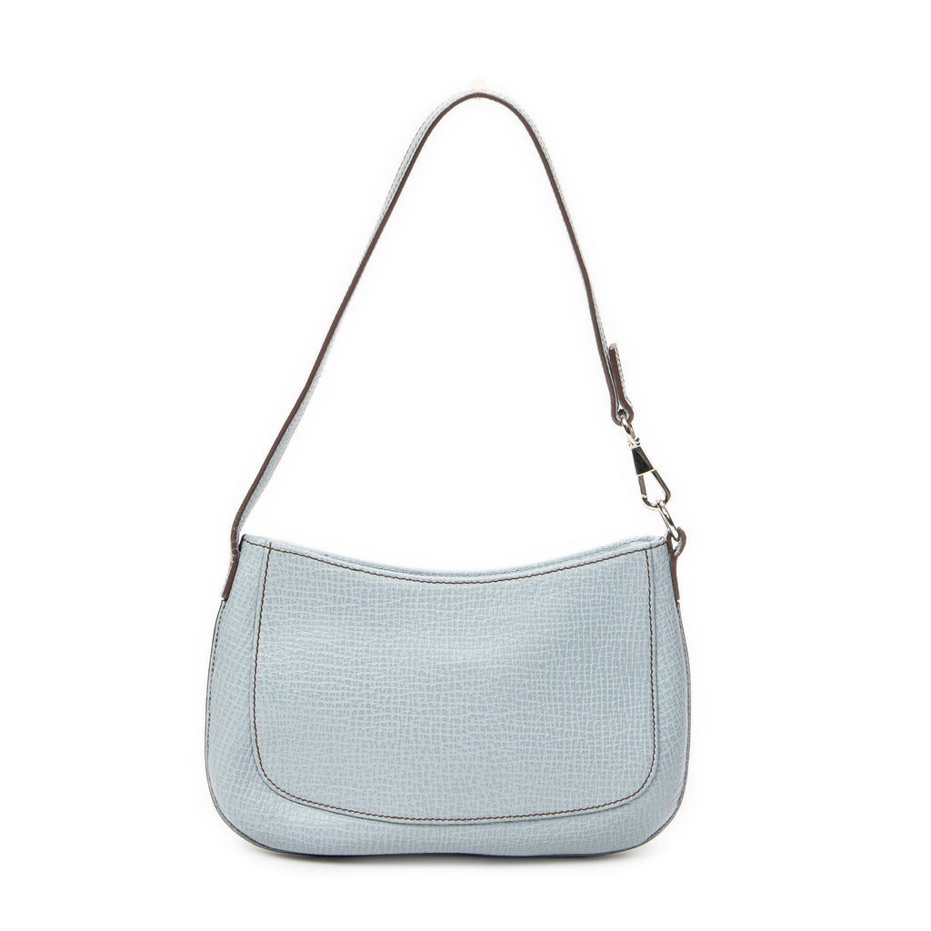 Shoulder Bag Mini Zip Hobo Light Blue Grained Calfskin Leather