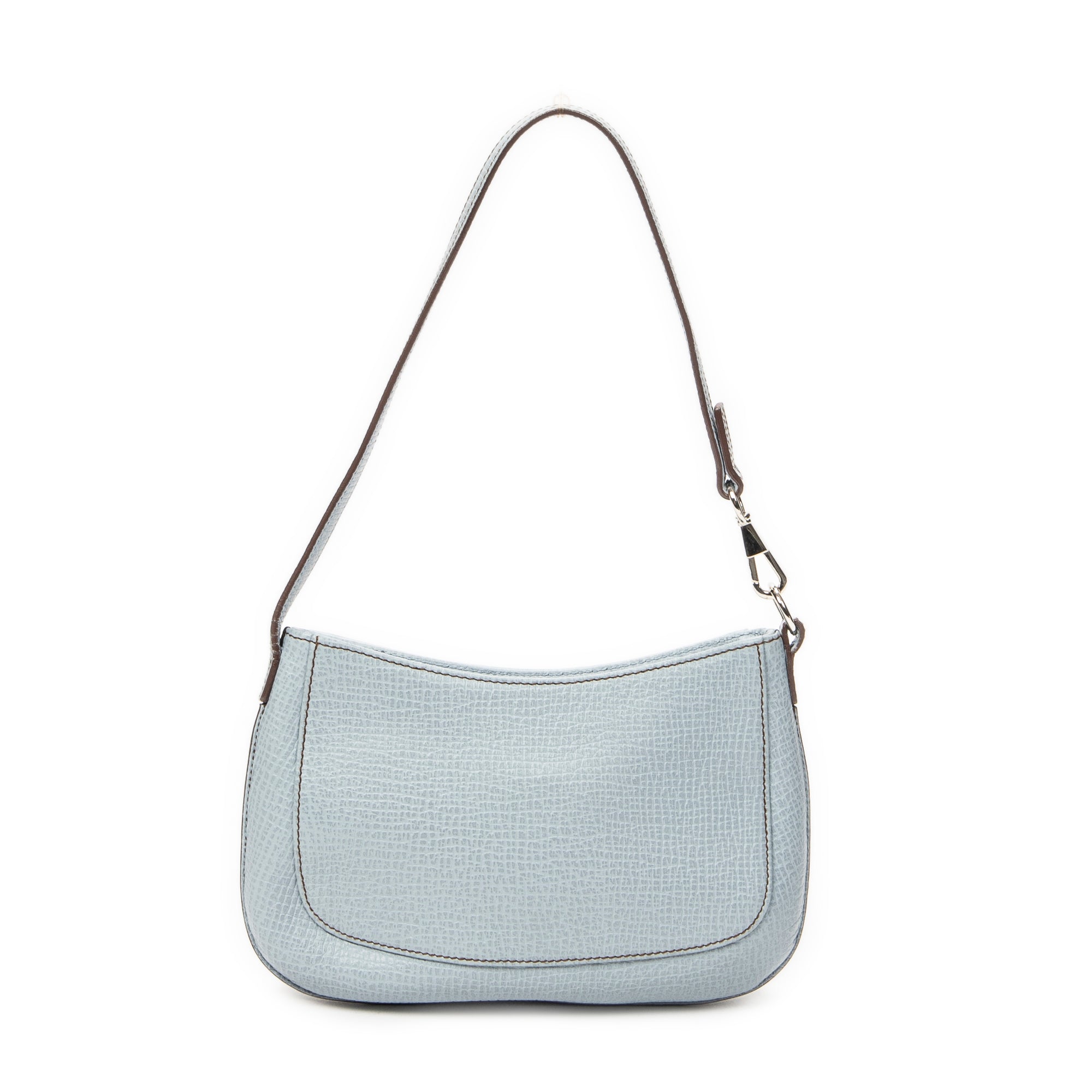 Shoulder Bag Mini Zip Hobo Light Blue Grained Calfskin Leather