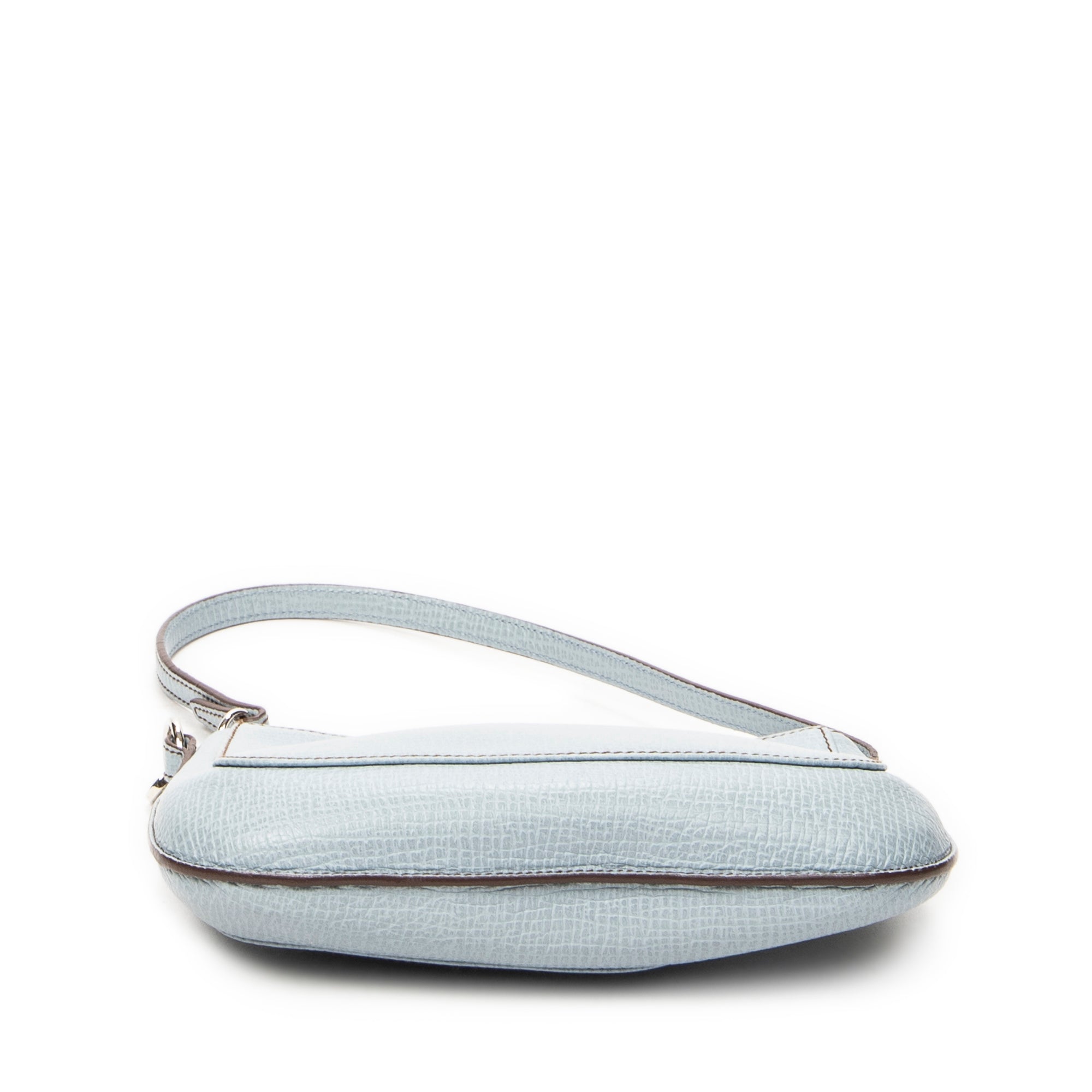 Shoulder Bag Mini Zip Hobo Light Blue Grained Calfskin Leather