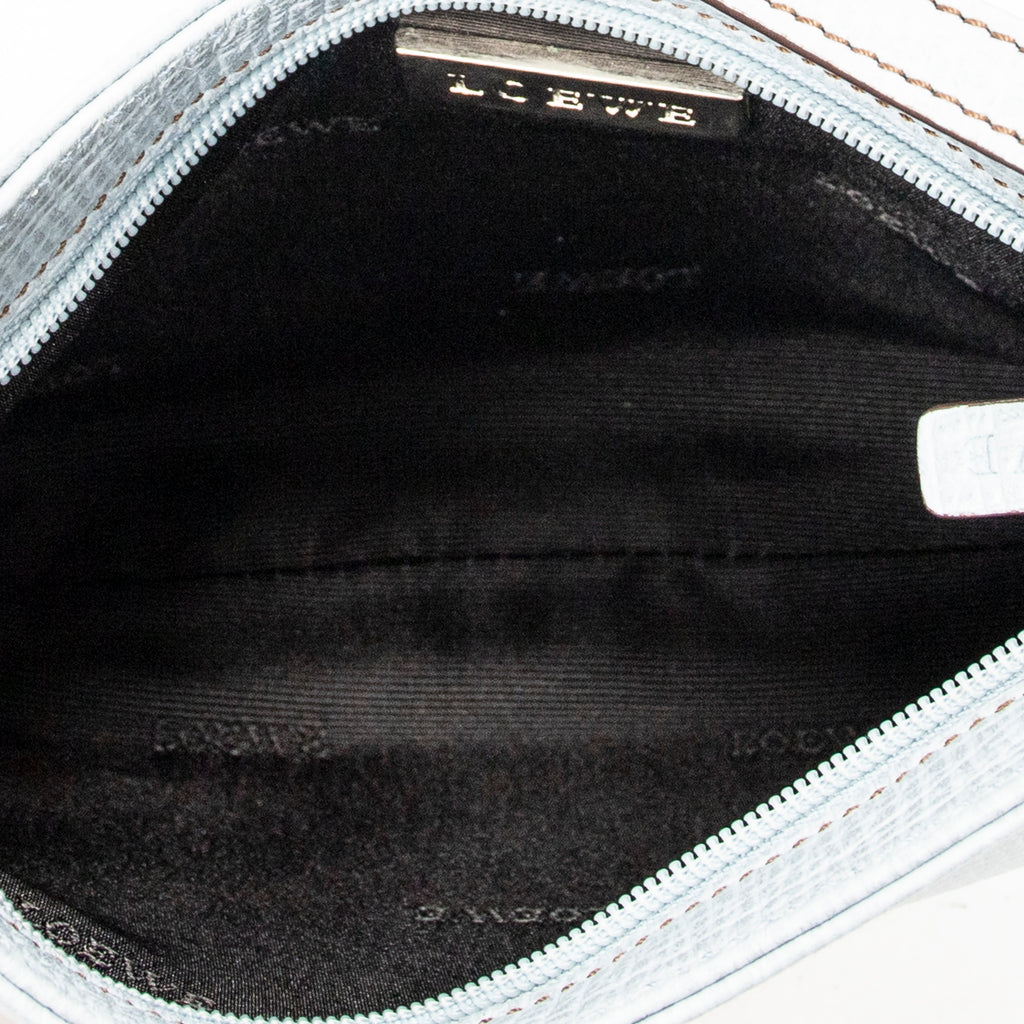Shoulder Bag Mini Zip Hobo Light Blue Grained Calfskin Leather