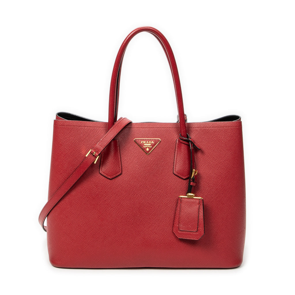 Shoulder Bag Cuir Double Handle Tote Red Saffiano Leather