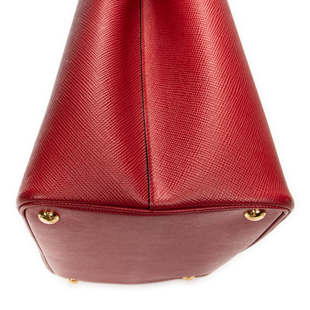 Shoulder Bag Cuir Double Handle Tote Red Saffiano Leather