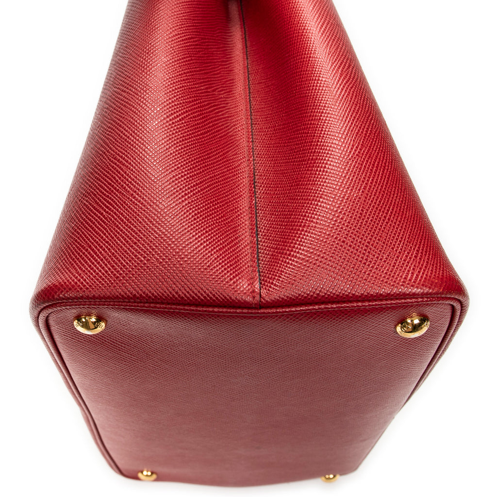 Shoulder Bag Cuir Double Handle Tote Red Saffiano Leather