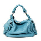 Shoulder Bag Cocker Hobo Blue Trimmed Intrecciato Leather