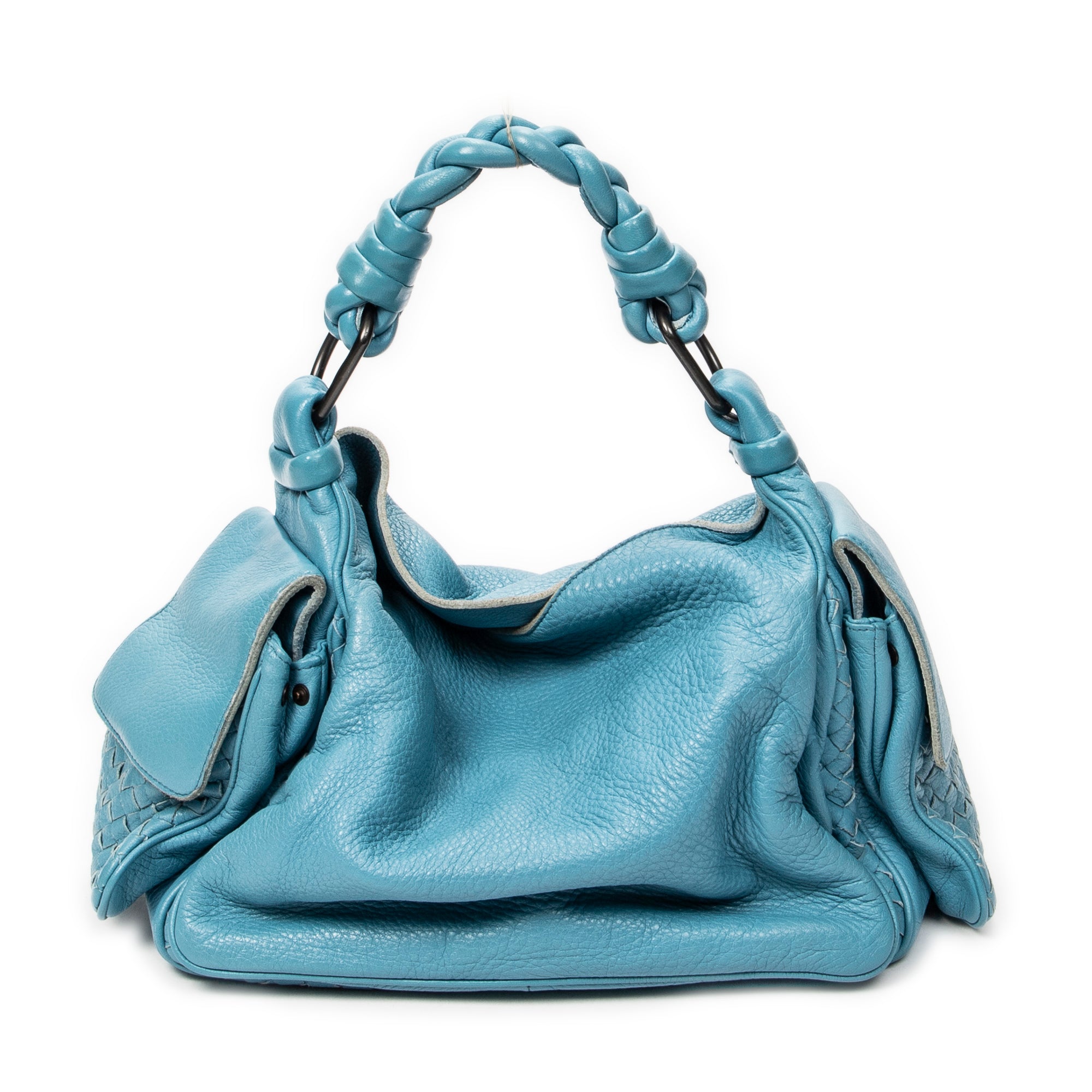 Shoulder Bag Cocker Hobo Blue Trimmed Intrecciato Leather