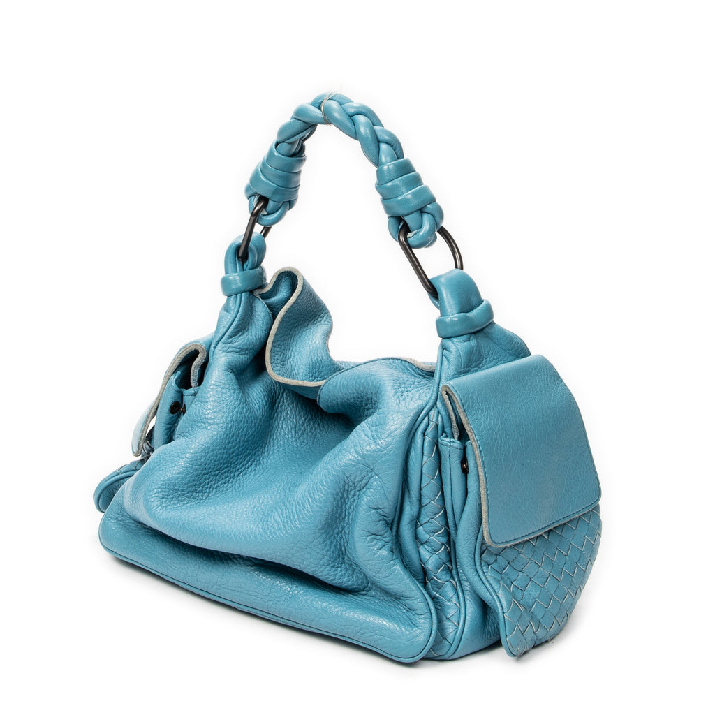 Shoulder Bag Cocker Hobo Blue Trimmed Intrecciato Leather