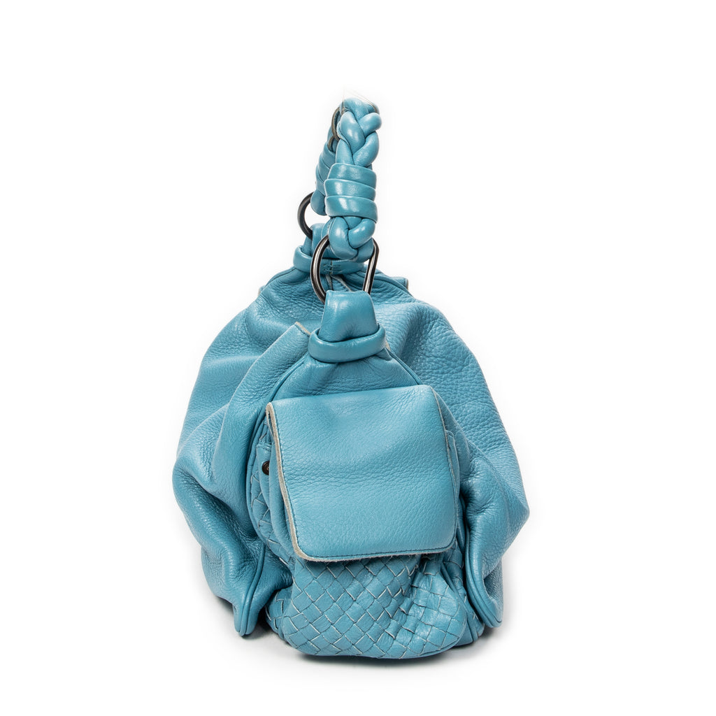 Shoulder Bag Cocker Hobo Blue Trimmed Intrecciato Leather
