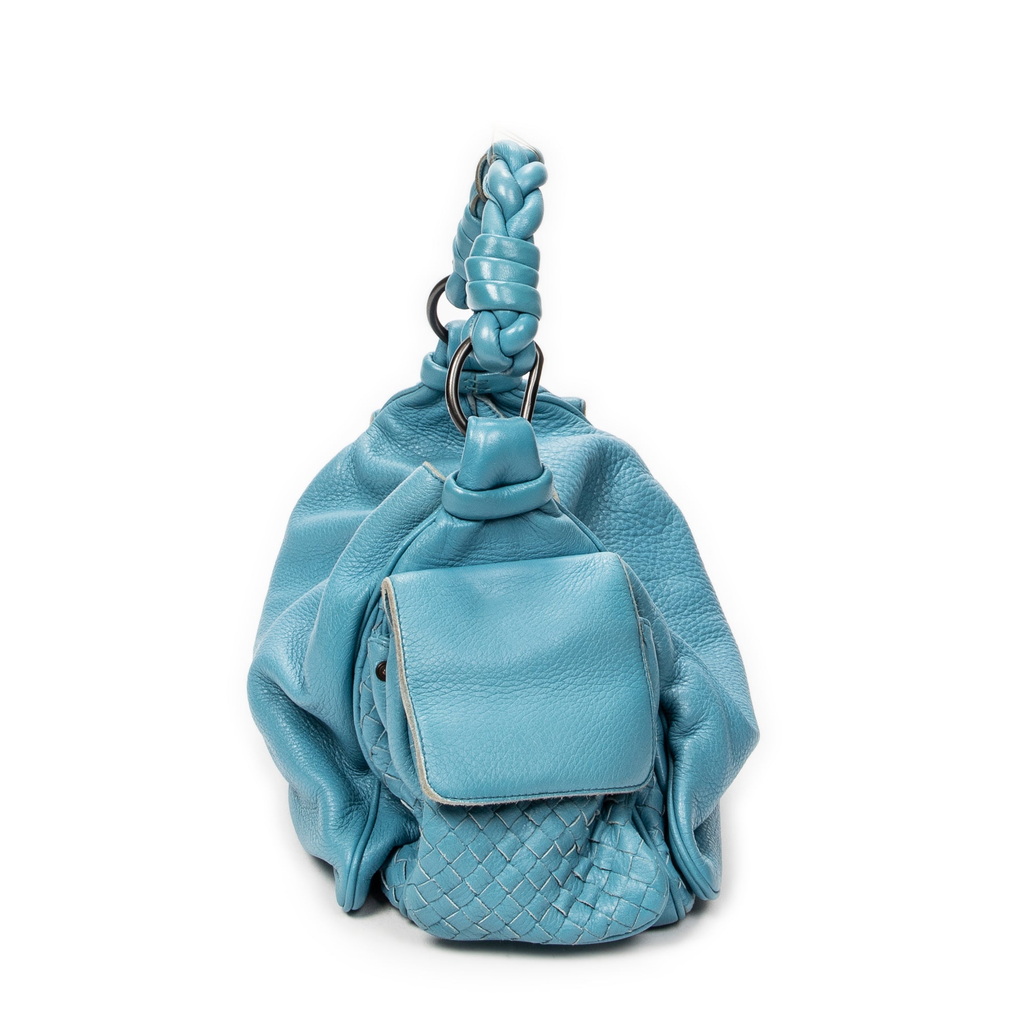 Shoulder Bag Cocker Hobo Blue Trimmed Intrecciato Leather