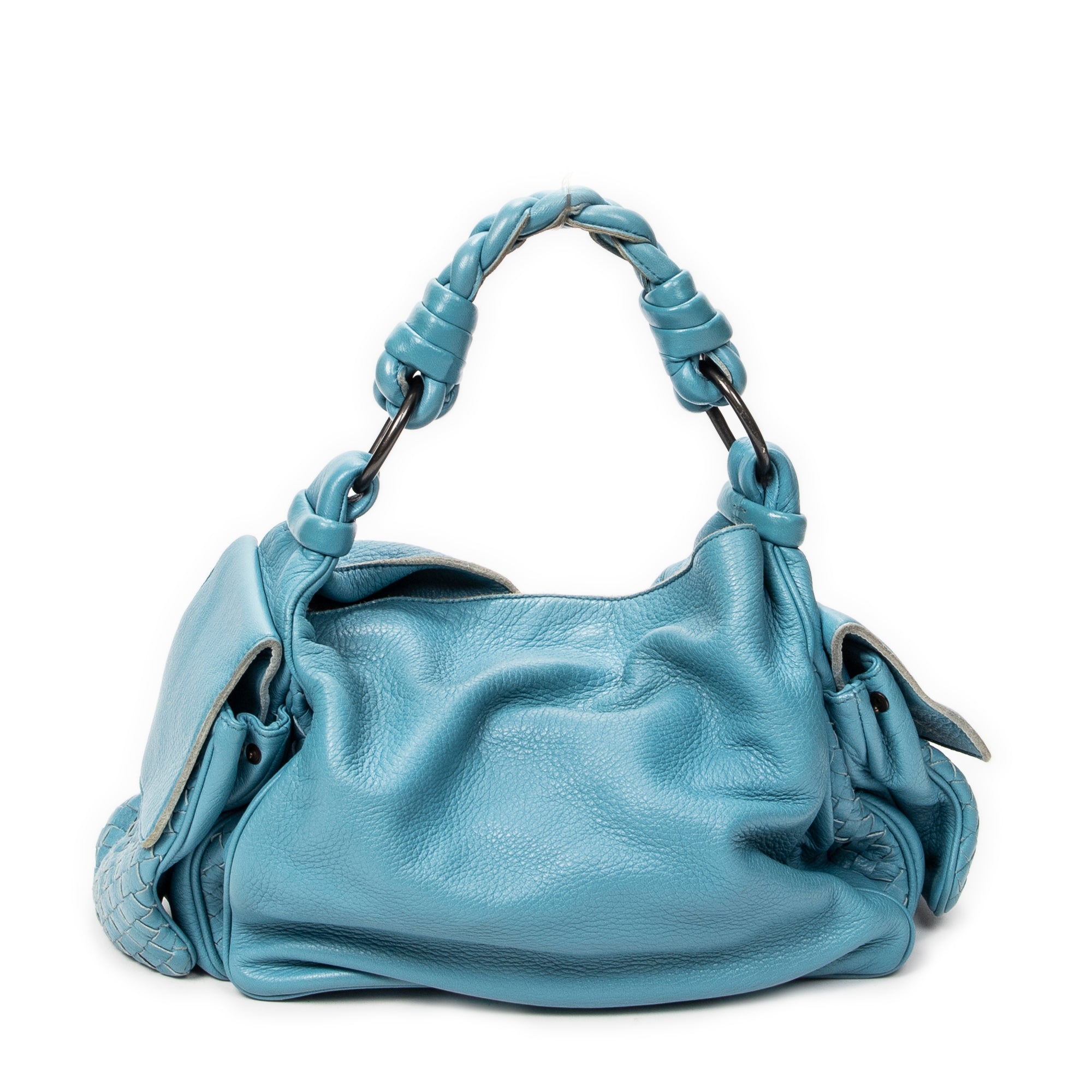 Shoulder Bag Cocker Hobo Blue Trimmed Intrecciato Leather