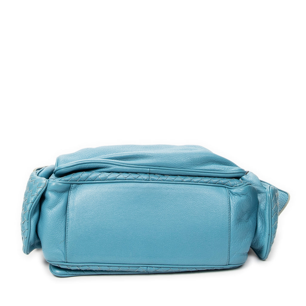 Shoulder Bag Cocker Hobo Blue Trimmed Intrecciato Leather