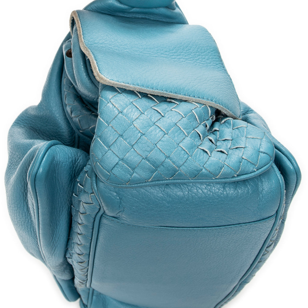 Shoulder Bag Cocker Hobo Blue Trimmed Intrecciato Leather