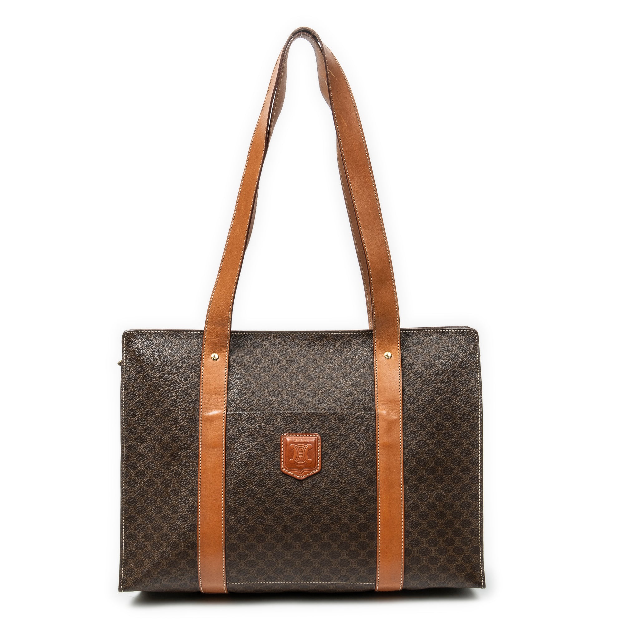 Shoulder Bag Zip Shopping Tote Brown Macadam Coated Canvas