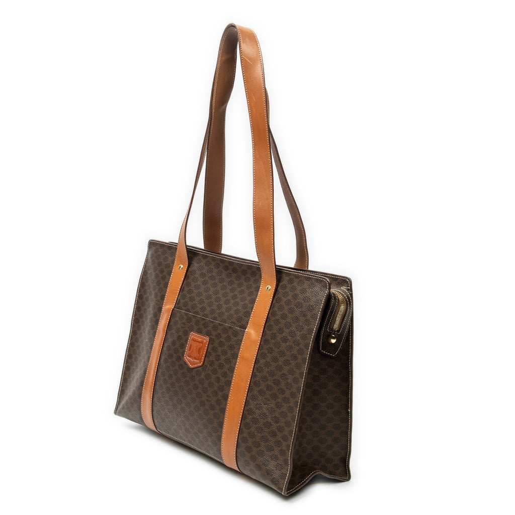 Shoulder Bag Zip Shopping Tote Brown Macadam Coated Canvas
