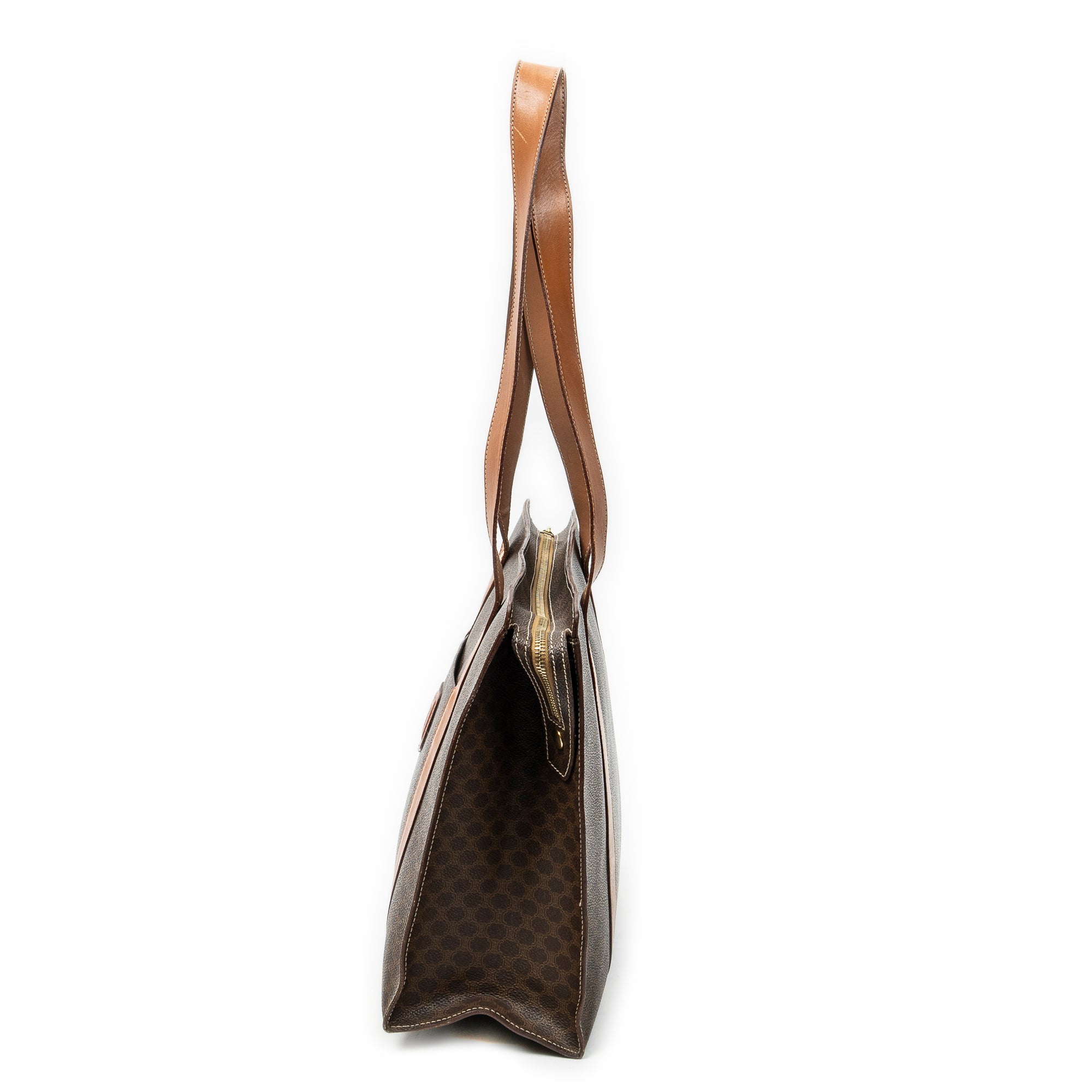 Shoulder Bag Zip Shopping Tote Brown Macadam Coated Canvas