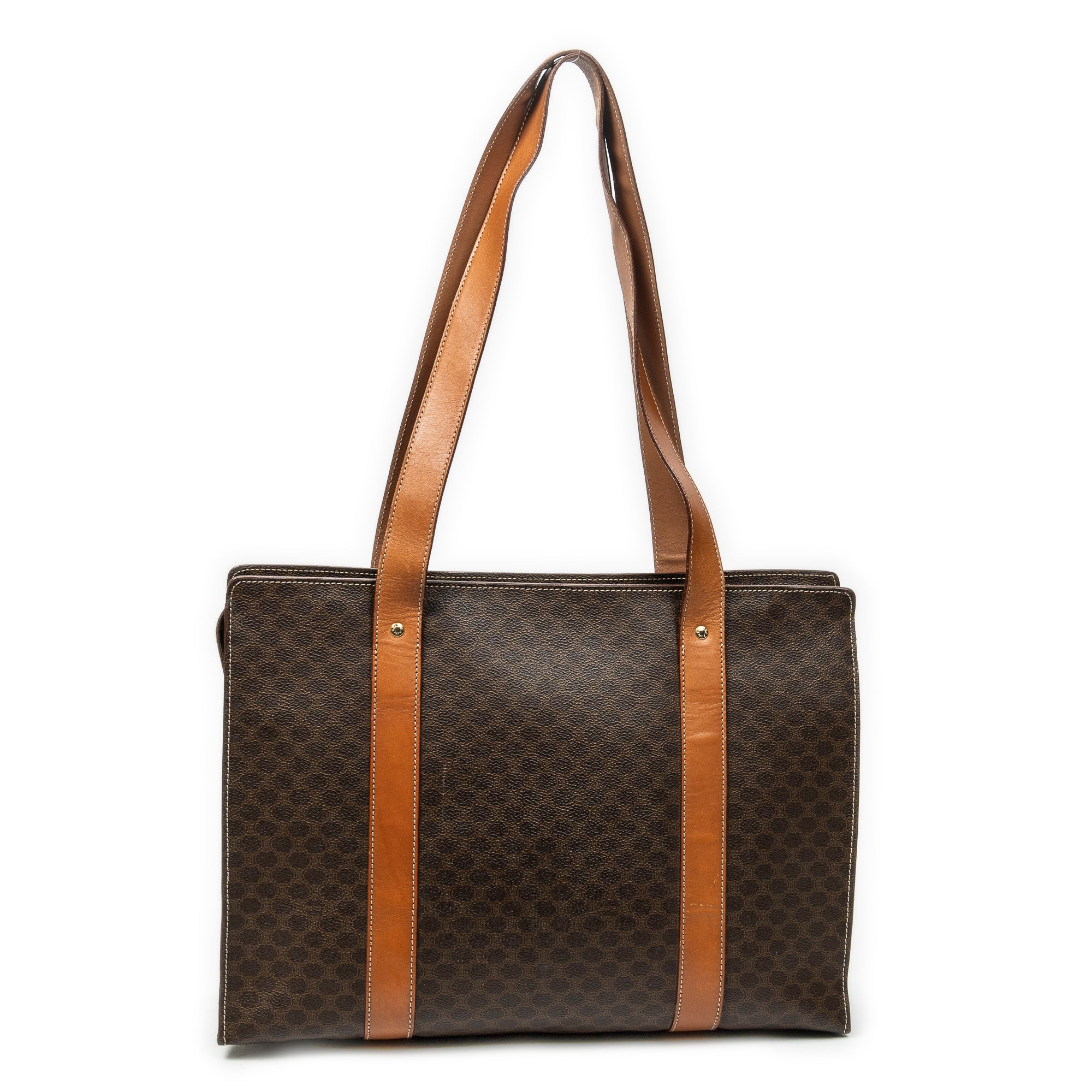 Shoulder Bag Zip Shopping Tote Brown Macadam Coated Canvas