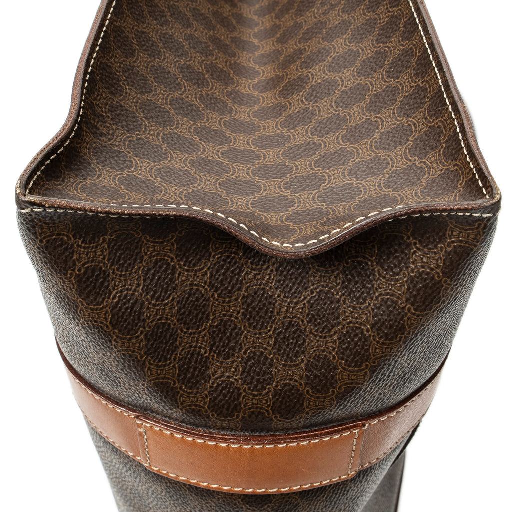 Shoulder Bag Zip Shopping Tote Brown Macadam Coated Canvas