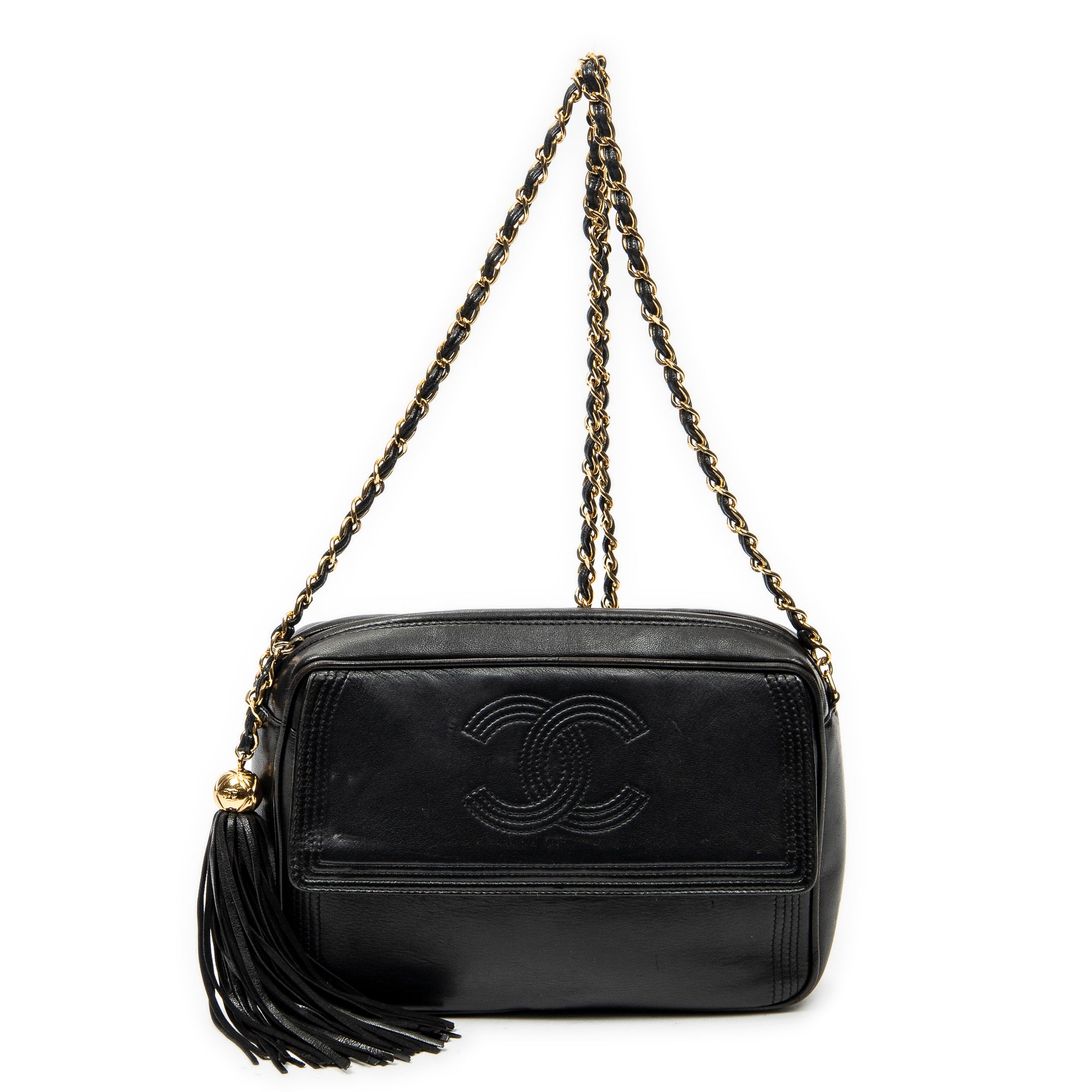 Shoulder Bag CC Tassel Camera Bag Black Lambskin Leather