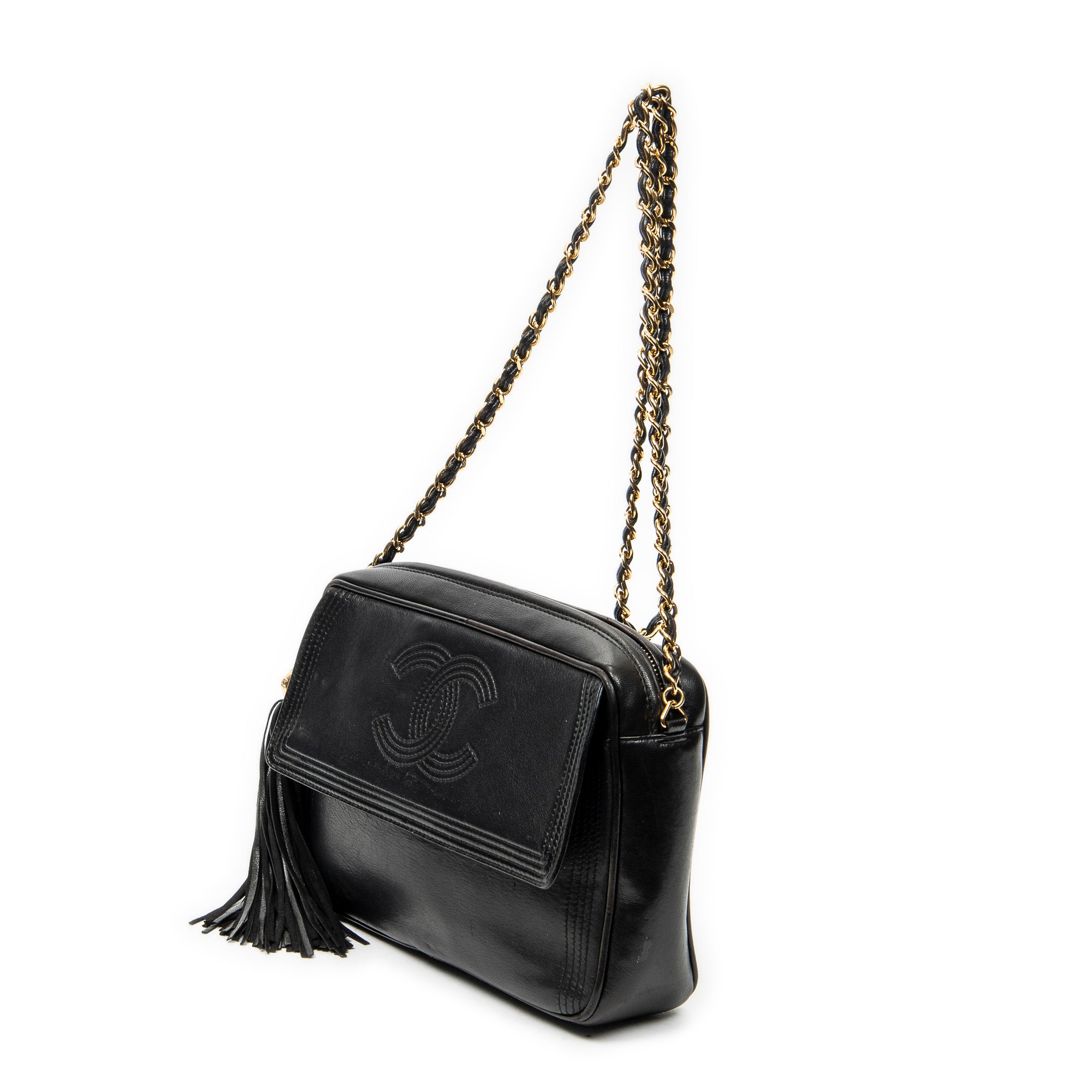 Shoulder Bag CC Tassel Camera Bag Black Lambskin Leather