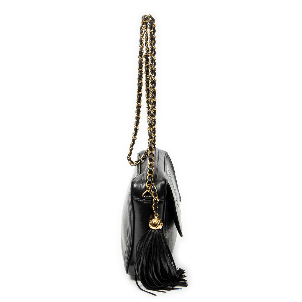 Shoulder Bag CC Tassel Camera Bag Black Lambskin Leather