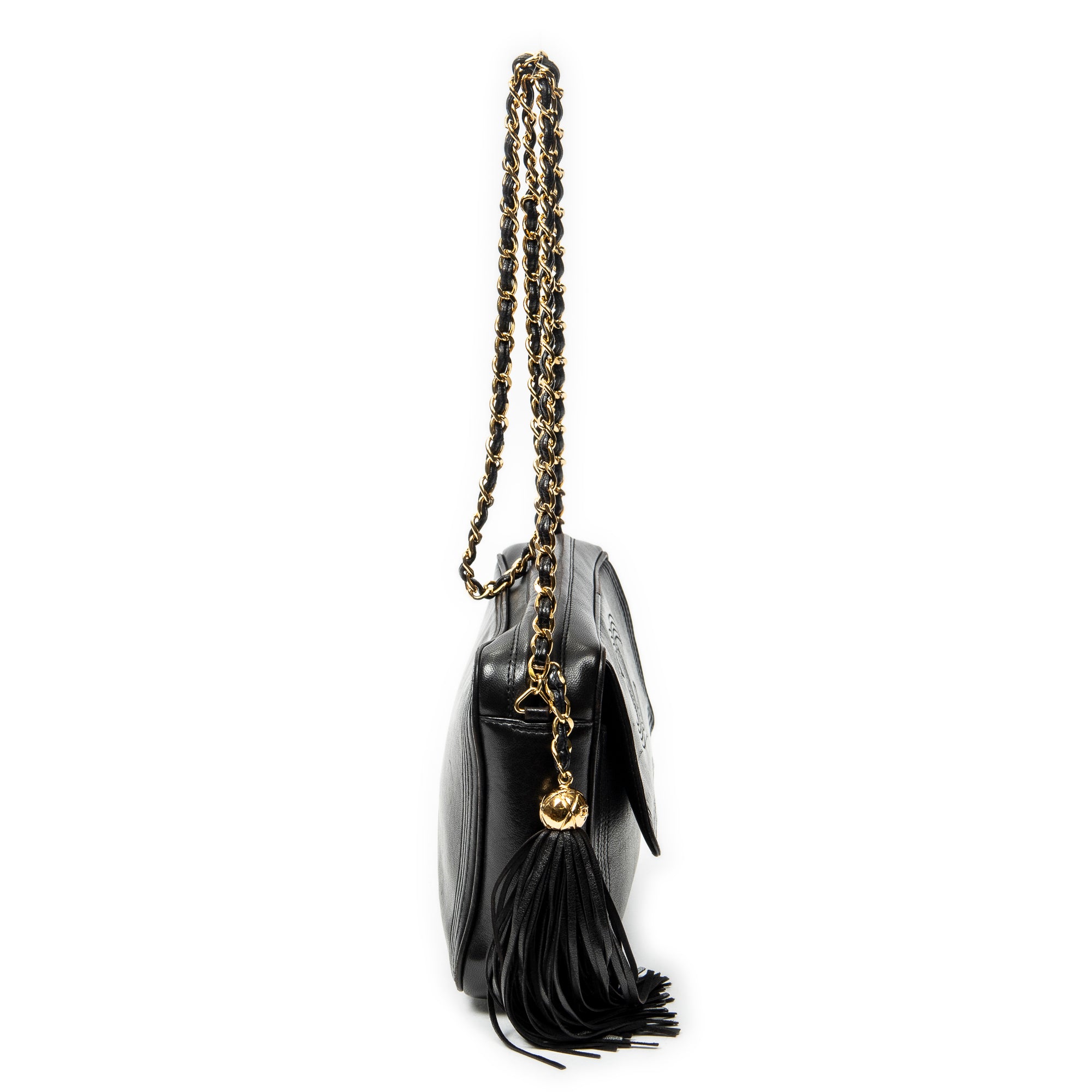 Shoulder Bag CC Tassel Camera Bag Black Lambskin Leather