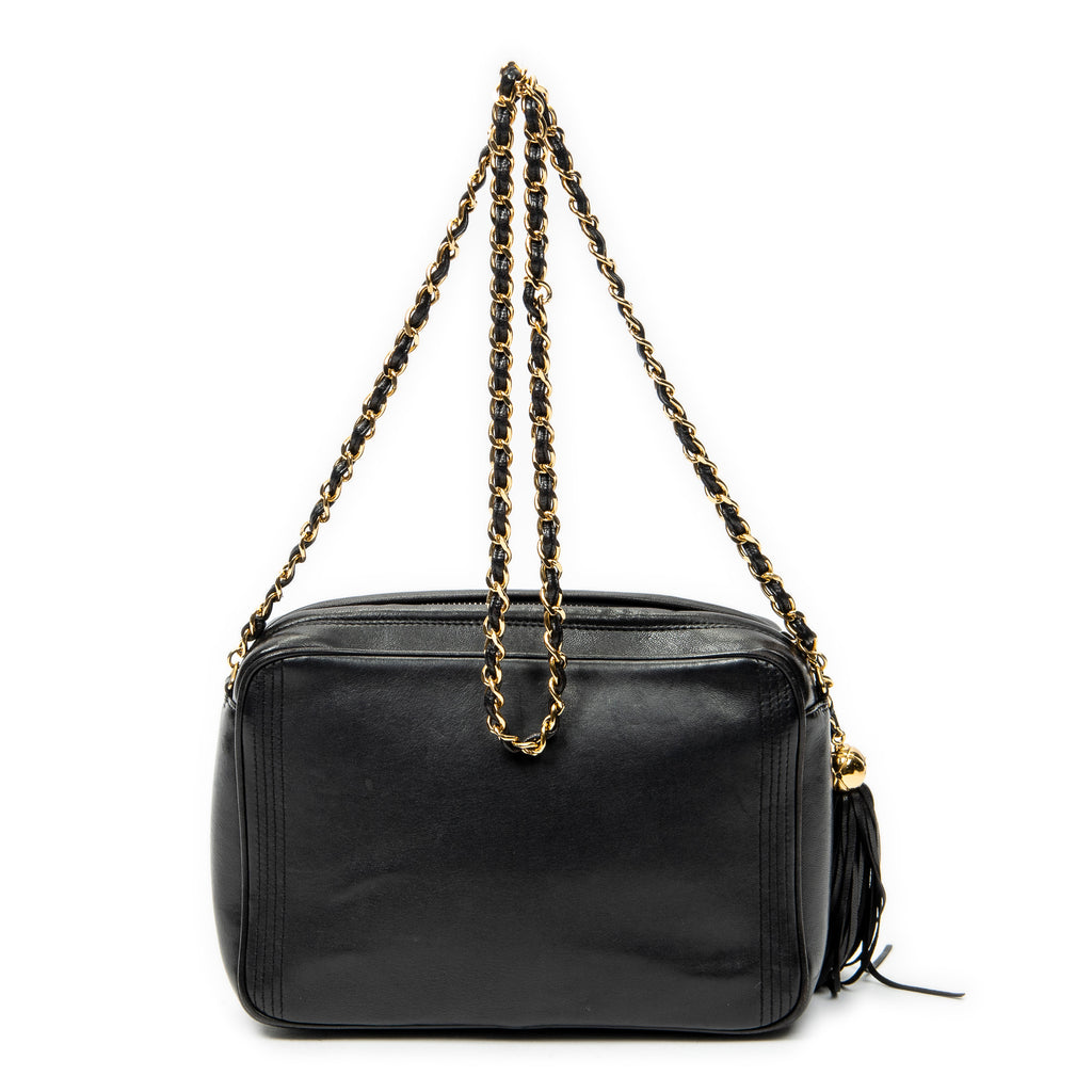 Shoulder Bag CC Tassel Camera Bag Black Lambskin Leather