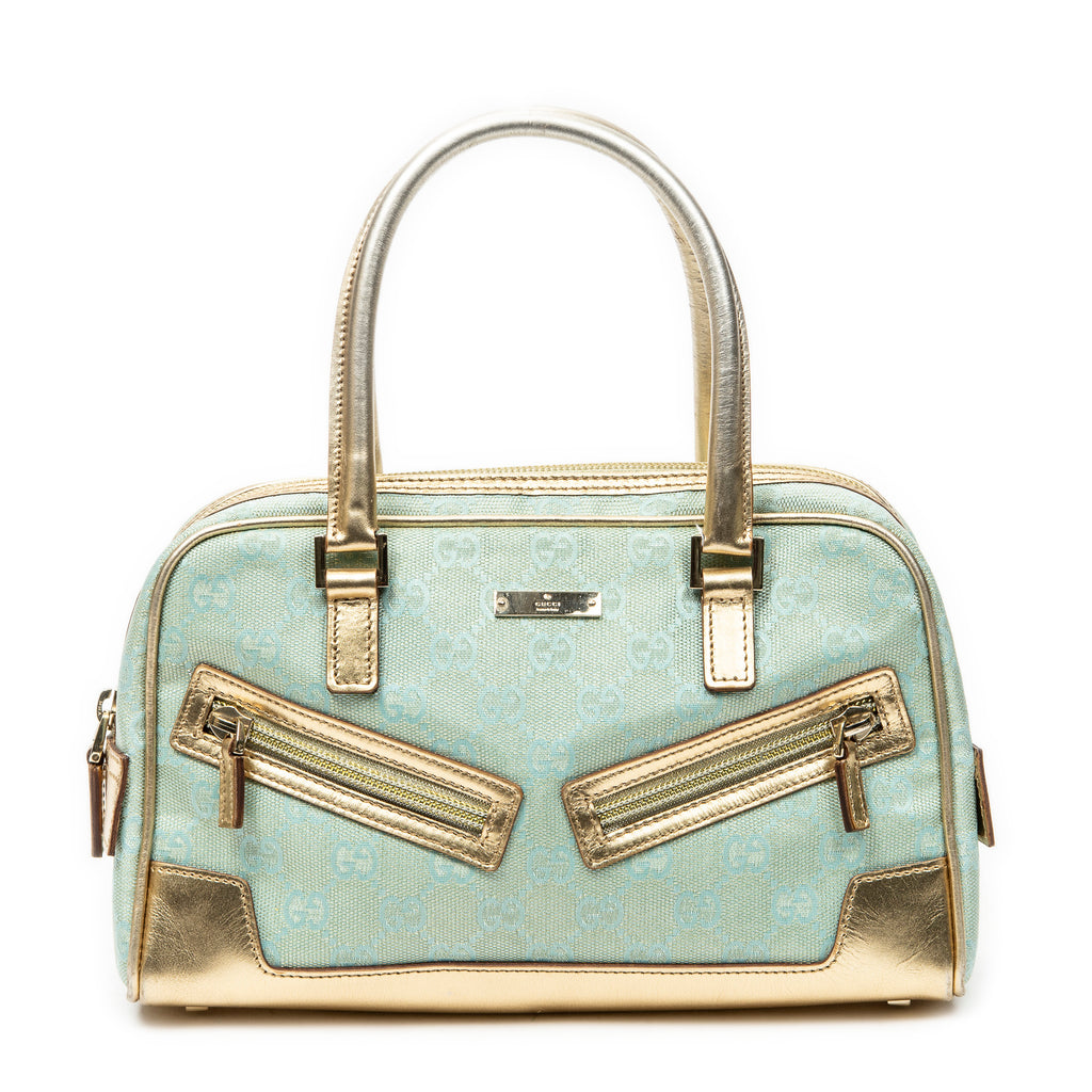 Handbag Mini Boston Light Blue Monogrammed Canvas