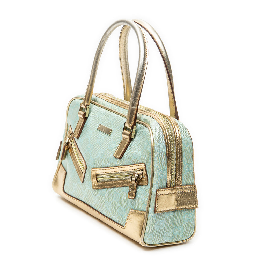 Handbag Mini Boston Light Blue Monogrammed Canvas