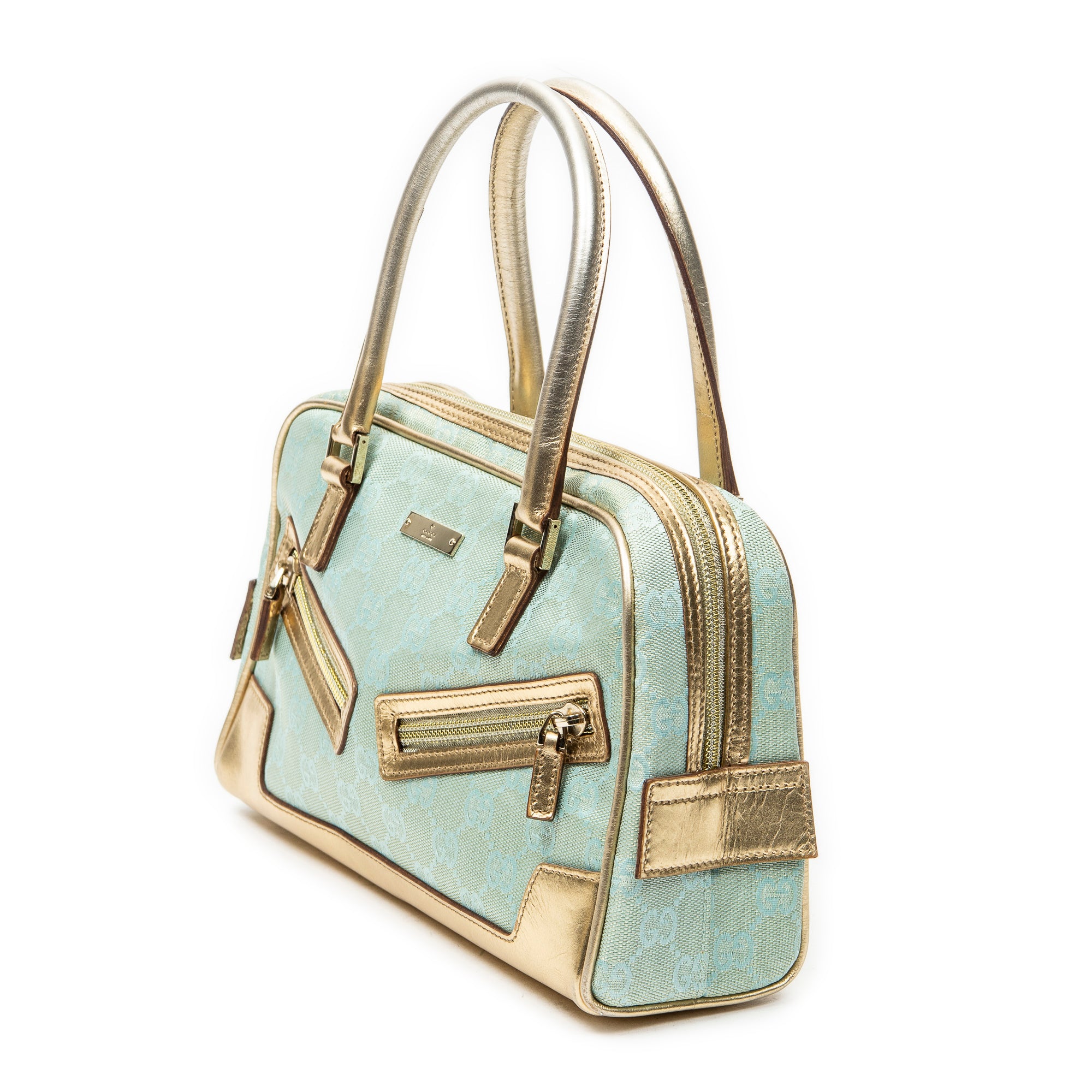 Handbag Mini Boston Light Blue Monogrammed Canvas