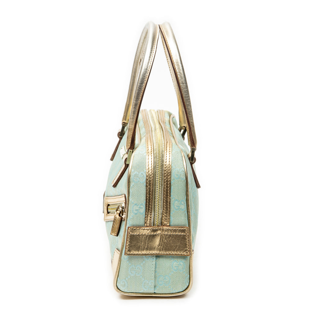 Handbag Mini Boston Light Blue Monogrammed Canvas