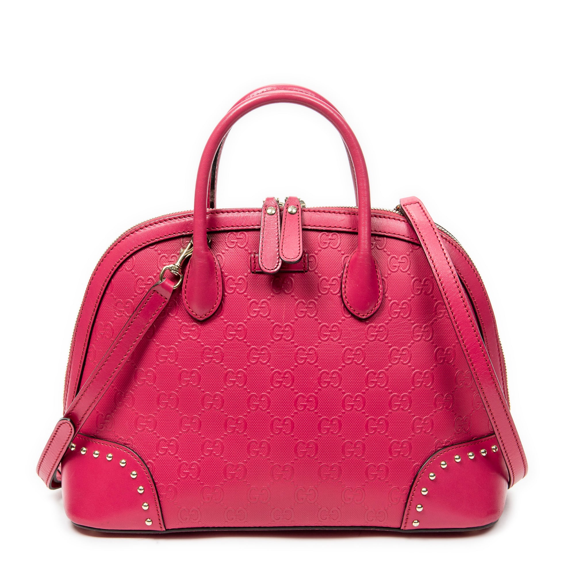 Shoulder Bag Studded Dome Tote Fuchsia Pink Guccissima Leather