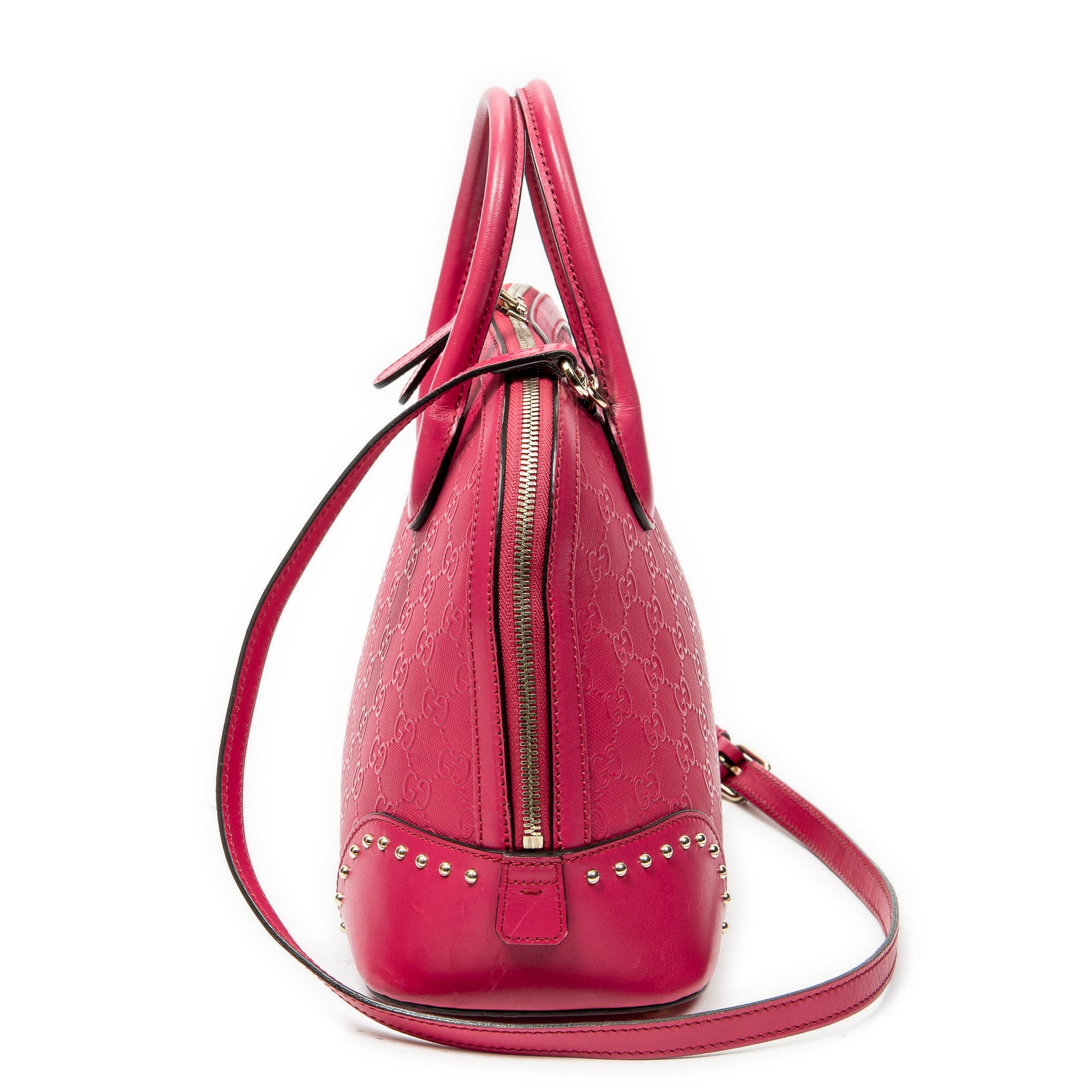 Shoulder Bag Studded Dome Tote Fuchsia Pink Guccissima Leather