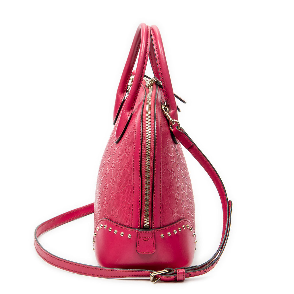 Shoulder Bag Studded Dome Tote Fuchsia Pink Guccissima Leather