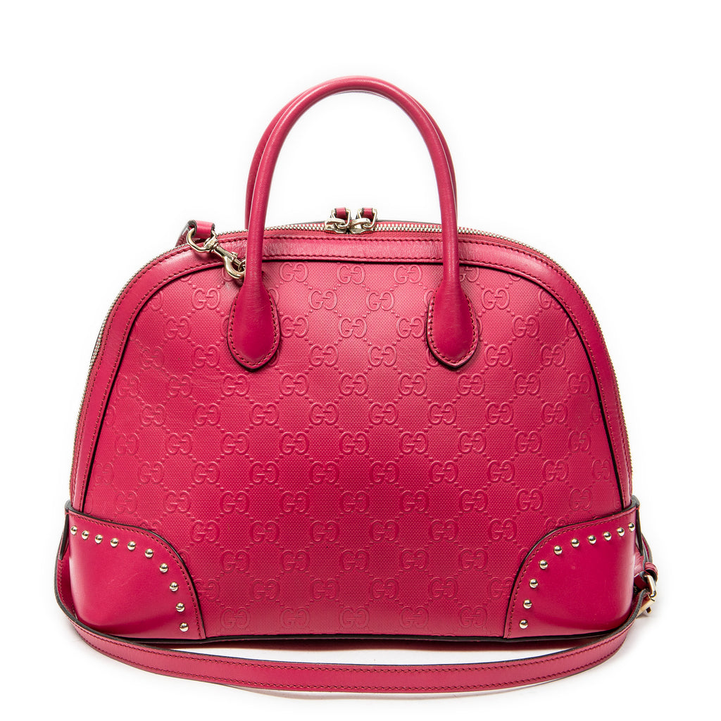 Shoulder Bag Studded Dome Tote Fuchsia Pink Guccissima Leather