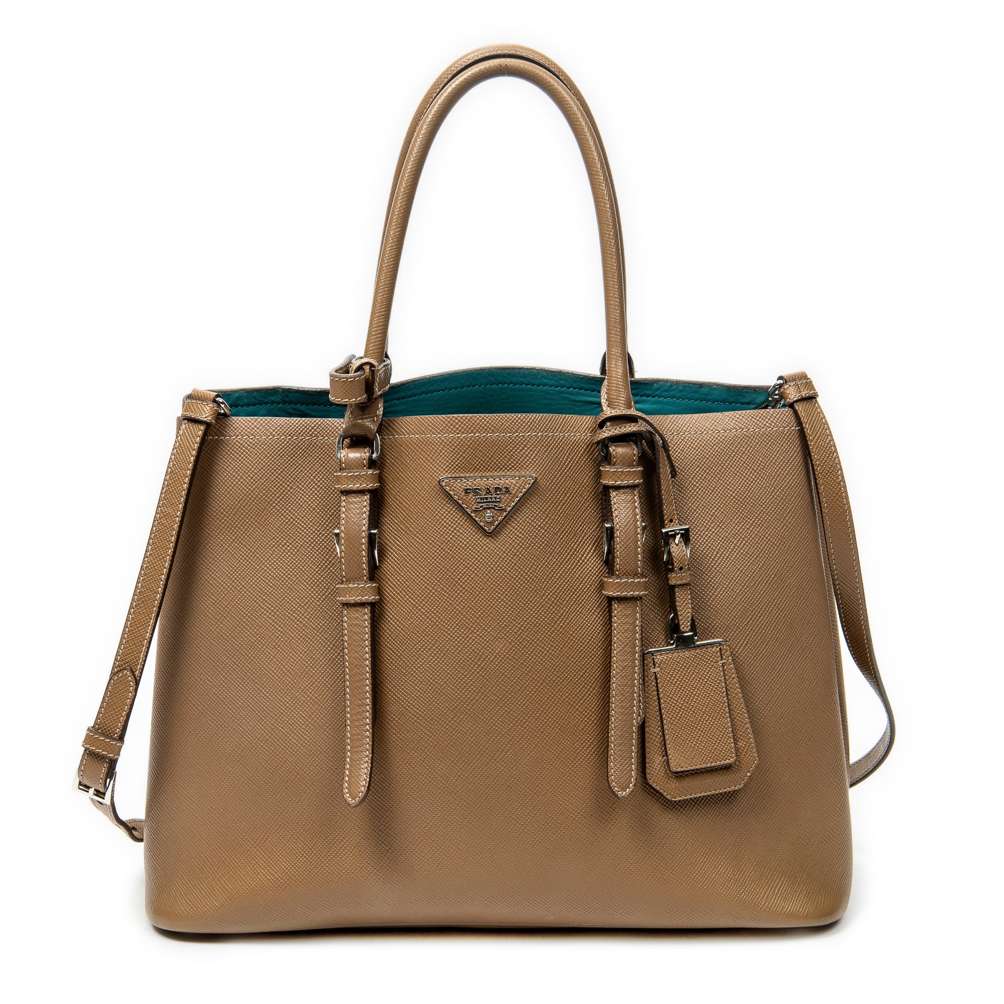 Shoulder Bag Cuir Double Handle Tote Brown Saffiano Leather