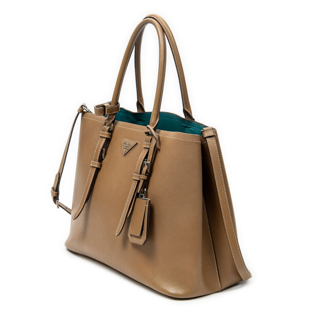 Shoulder Bag Cuir Double Handle Tote Brown Saffiano Leather