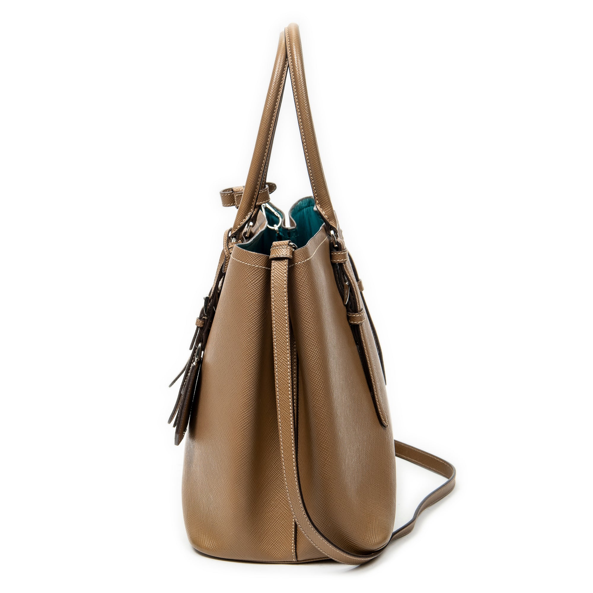 Shoulder Bag Cuir Double Handle Tote Brown Saffiano Leather